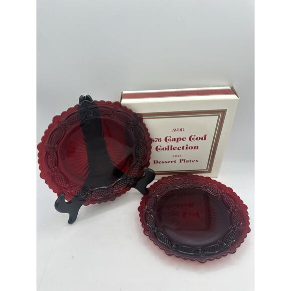 Avon Cape Cod Ruby Red Dessert Plates Set of 2 New With Box - Picture 1 of 4